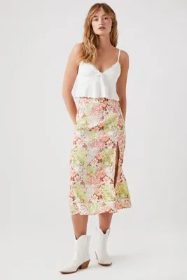 Women's Floral Print Midi Skirt in Rosewater Small