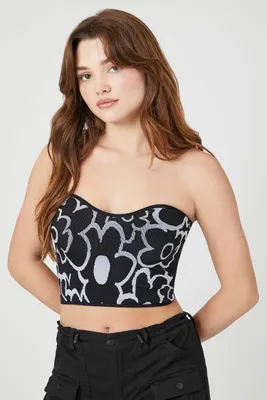 Women's Seamless Floral Print Tube Top in Black/Grey, S/M