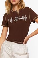 Women's Def Leppard Studded Graphic Baby T-Shirt in Brown Medium