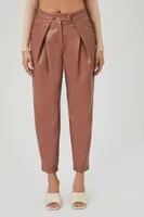 Women's Faux Leather Tapered High-Rise Pants in Praline Small