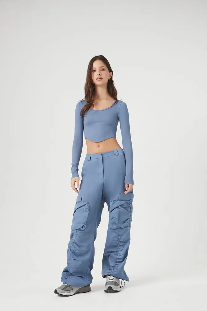 Women's Ruched Wide-Leg Cargo Pants