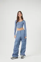 Women's Ruched Wide-Leg Cargo Pants in Blue Medium