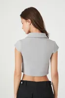 Women's Ribbed Split-Neck Crop Top in Harbor Grey Medium