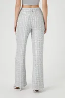 Women's Sequin Tweed Wide-Leg Pants in Silver Small