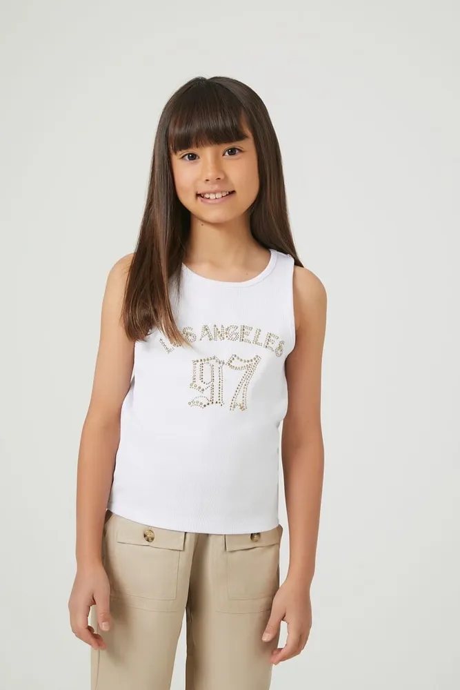 Girls Studded Los Angeles Tank Top (Kids) in Cream, 5/6