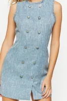 Women's Tweed Sleeveless Mini Dress in Light Blue Medium