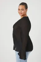 Women's Trumpet-Sleeve Top in Black, 1X