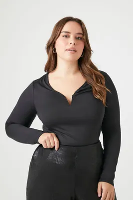 Women's Long-Sleeve Bodysuit in Black, 1X