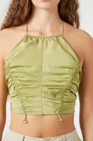 Women's Toggle Drawstring Halter Top in Green Large