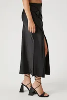 Women's Satin Slit Midi Slip Skirt