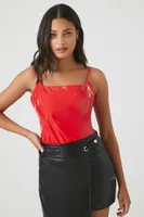 Women's Faux Patent Leather Bodysuit in Red Small