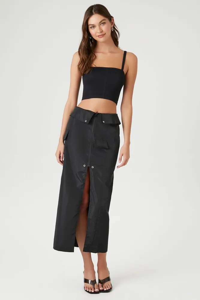 Women's Split-Hem Cargo Maxi Skirt in Black Large