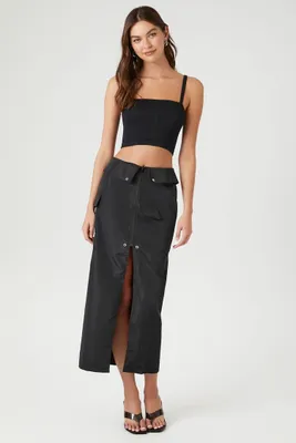 Women's Split-Hem Cargo Maxi Skirt in Black Large