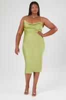 Women's Satin Cowl-Neck Midi Dress in Sage, 1X