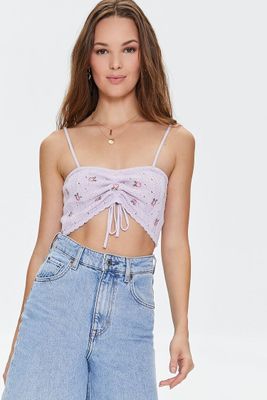 Women's Floral Crochet Cropped Cami in Lavender Small