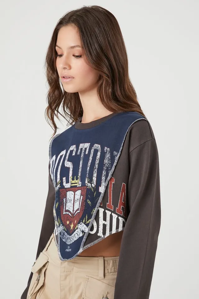 Forever 21 Women's Reworked Boston University Top in Charcoal