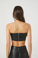 Women's Faux Leather Rosette Tube Top in Black Small