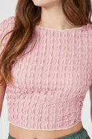 Women's Textured Short-Sleeve Crop Top in Pink Small