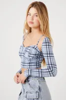 Women's Plaid Cropped Cami & Shrug Set in Blue Large