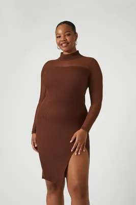 Women's Illusion Bodycon Midi Dress in Brown, 3X