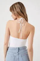 Women's Cutout Halter Bodysuit White,