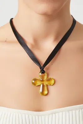 Women's Clear Cross Pendant Necklace in Black/Yellow