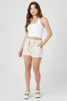 Women's Tropical Print Tie-Front Shorts Coral