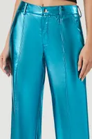 Women's Metallic Wide-Leg Pants in Blue Small