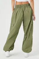 Women's Drawstring Poplin Cargo Joggers in Olive Large