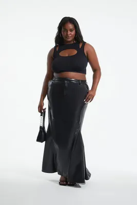 Women's Faux Leather Maxi Skirt in Black, 3X