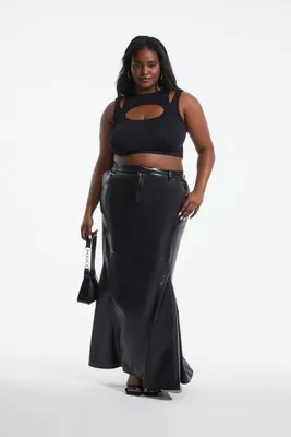 Women's Faux Leather Maxi Skirt Black,