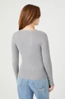 Women's Ribbed V-Neck Sweater in Grey Medium