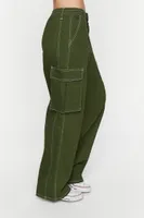 Women's High-Rise Contrast-Trim Cargo Pants in Olive Medium