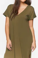 Women's V-Neck Short-Sleeve Maxi Dress in Olive, XS