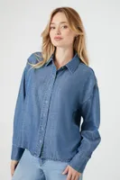 Women's Chambray Drop-Sleeve Shirt in Medium Denim, XL