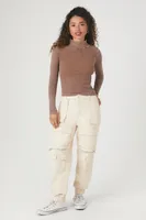 Women's Zippered High-Rise Cargo Jeans in Ivory Small