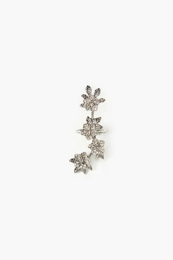 Women's Rhinestone Flower Ring in Silver, 6