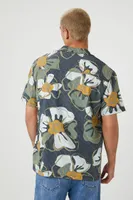 Men Floral Print Short-Sleeve Shirt in Blue Medium