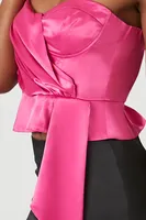 Women's Sweetheart Satin Tube Top in Fuchsia Small