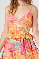 Women's Tropical Ruffle-Trim Mini Dress in Pink, XS