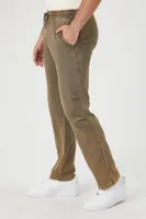 Men Mineral Wash Straight-Leg Pants in Olive Large