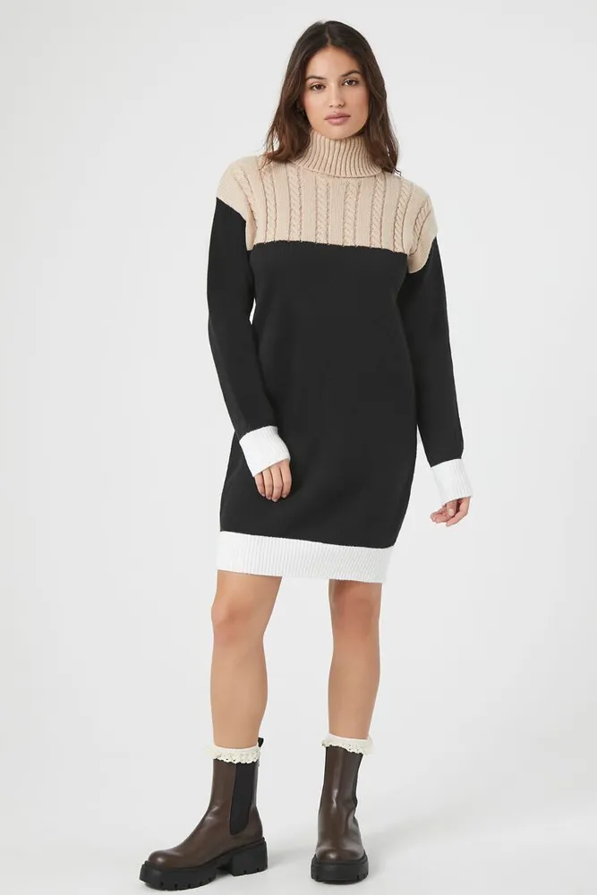 Women's Colorblock Sweater Mini Dress Black,