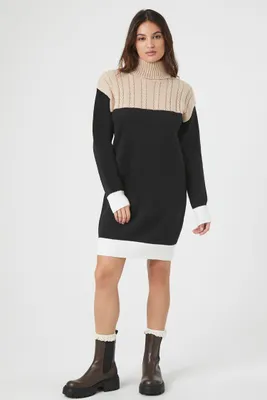 Women's Colorblock Sweater Mini Dress in Black, XS