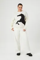 Women's Horse Drop-Sleeve Sweater in White, 0X