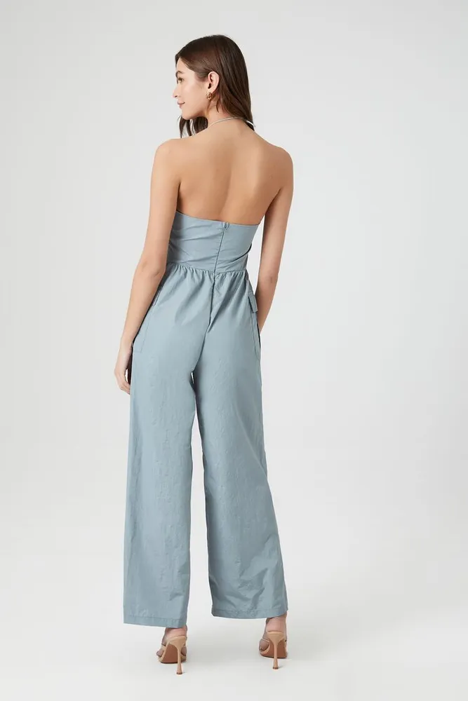 Women's Ruched Halter Wide-Leg Jumpsuit