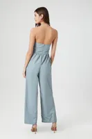 Women's Ruched Halter Wide-Leg Jumpsuit in Teal Large