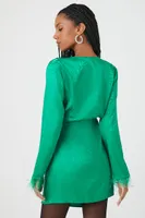 Women's Jacquard Wrap Mini Dress in Green Haze, XL