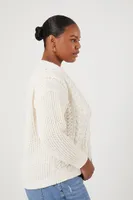 Women's Cable Knit Sweater in Cream, 1X