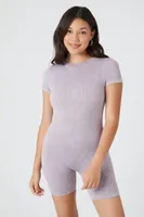 Women's Seamless Mineral Wash Ribbed Romper in Purple Small