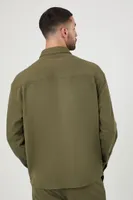 Men Seamed Cotton-Blend Shirt in Olive Large